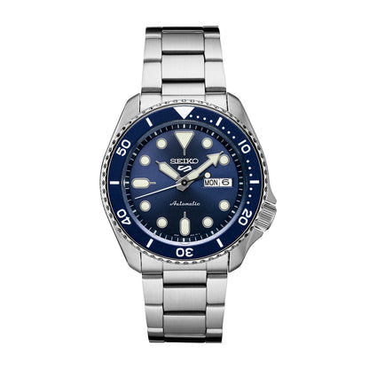 Seiko Men's 5 Sports Automatic Stainless Steel Watch with Blue Dial & Bezel
