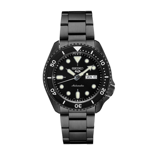 Seiko Men's 5 Sports Automatic Black Ion Plated Stainless Steel Watch with Black Dial & Bezel
