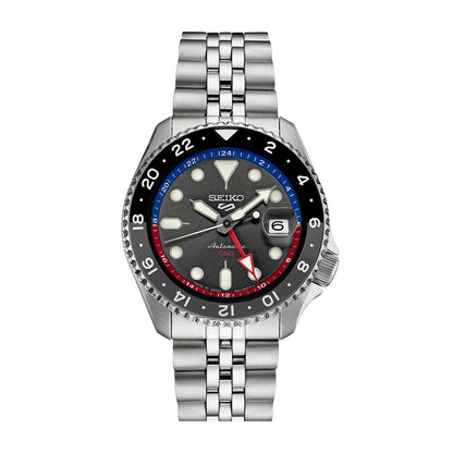 Seiko Men's 5 Sports SKX Series Automatic Stainless Steel Watch with Dark Gray, Blue & Red Accent Dial