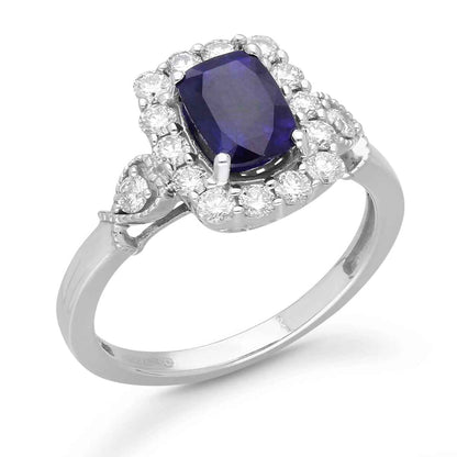 Kallati Cushion Tanzanite & 3/8 ct. tw. Diamond Halo Ring with Milgrain Detailing in 14K White Gold