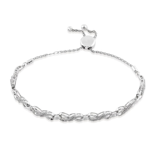 1/2 ct. tw. Diamond Twist Link Bolo Bracelet in Sterling Silver