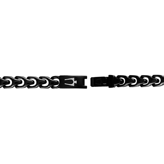 Bulova Men's 10mm 8.5-inch Link Bracelet in Black Ion Plated Stainless Steel close-up detail