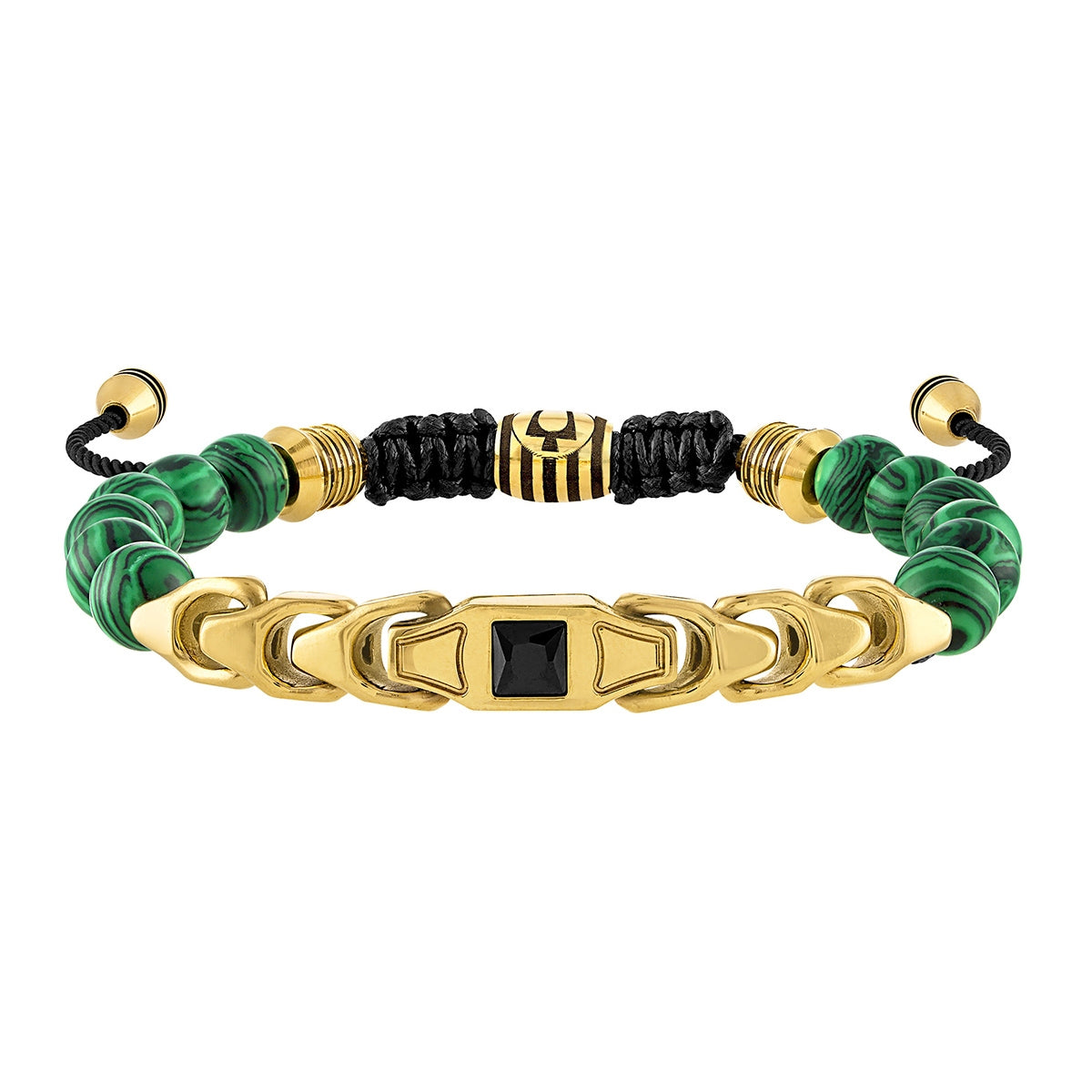 Bulova Men's Malachite & Black Spinel Adjustable Bracelet in Gold-Tone Ion Plated Stainless Steel
