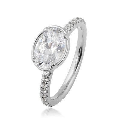 Goldman 1/3 ct. tw. Diamond Horizontal Oval Semi-Mount Engagement Ring in 14K White Gold front view