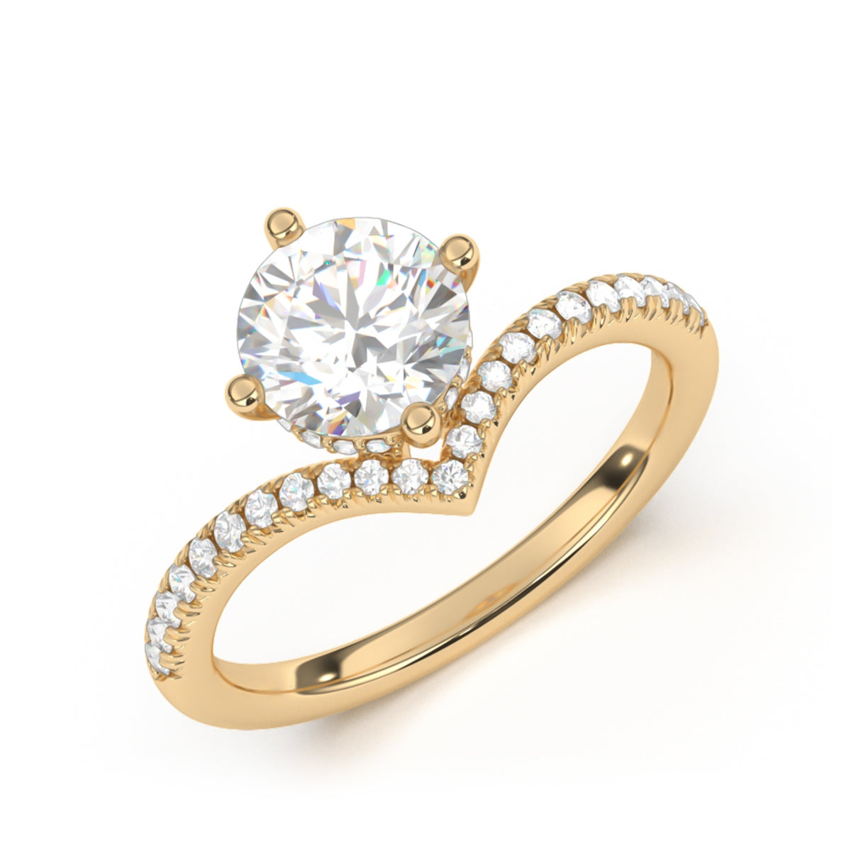 Goldman 3/8 ct. tw. Diamond Chevron Hidden Halo Round Semi-Mount Engagement Ring in 14K Yellow Gold front view