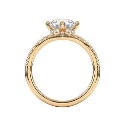 Goldman 3/8 ct. tw. Diamond Chevron Hidden Halo Round Semi-Mount Engagement Ring in 14K Yellow Gold close-up detail