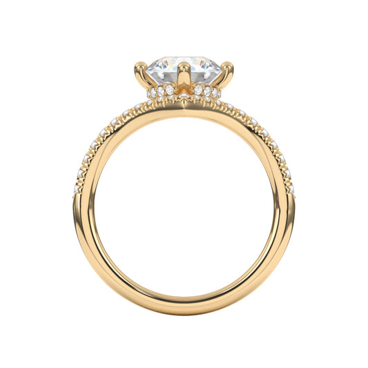 Goldman 3/8 ct. tw. Diamond Chevron Hidden Halo Round Semi-Mount Engagement Ring in 14K Yellow Gold close-up detail