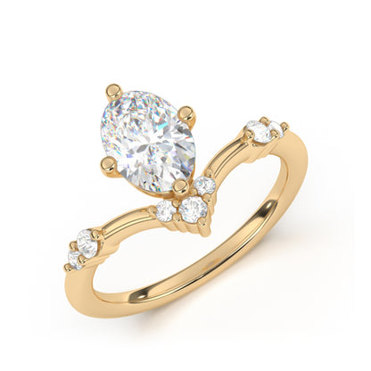 Goldman 1/5 ct. tw. Diamond Chevron Oval Semi-Mount Engagement Ring in 14K Yellow Gold front view
