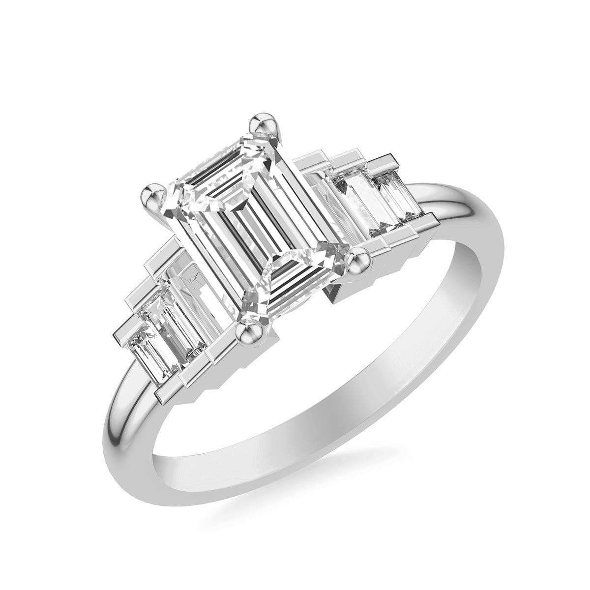 Goldman 1/2 ct. tw. Diamond Graduated Emerald Cut Semi-Mount Engagement Ring in 14K White Gold front view