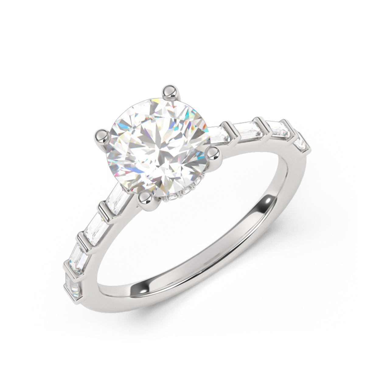 Goldman 1/3 ct. tw. Baguette Diamond Round Semi-Mount Engagement Ring in 14K White Gold front view