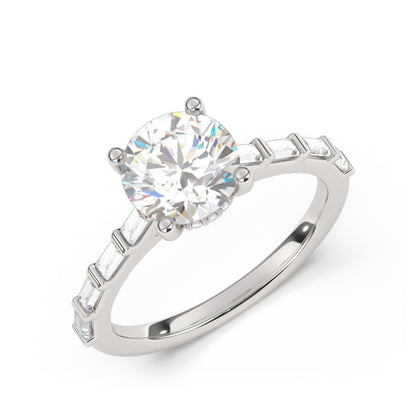 Goldman 1/3 ct. tw. Baguette Diamond Round Semi-Mount Engagement Ring in 14K White Gold front view