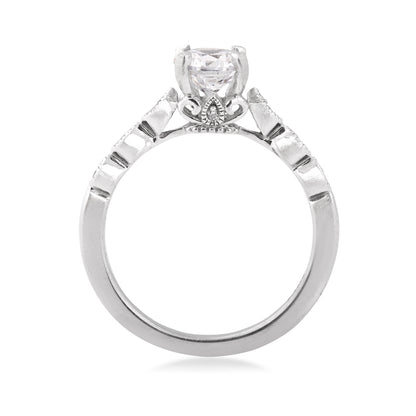 Goldman 1/10 ct. tw. Diamond Scalloped Round Semi-Mount Engagement Ring in 14K White Gold close-up detail