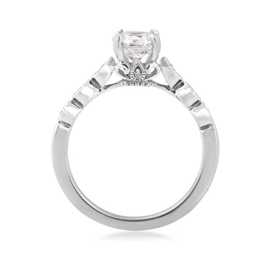 Goldman 1/10 ct. tw. Diamond Scalloped Round Semi-Mount Engagement Ring in 14K White Gold close-up detail
