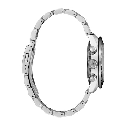 Seiko Men's Speedtimer Solar Stainless Steel Watch with White Dial front view