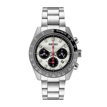 Seiko Men's Speedtimer Solar Stainless Steel Watch with White Dial