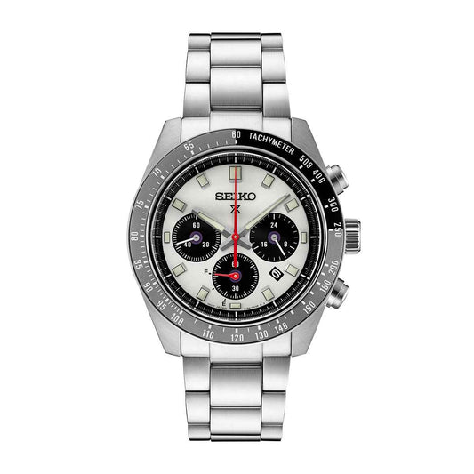 Seiko Men's Speedtimer Solar Stainless Steel Watch with White Dial