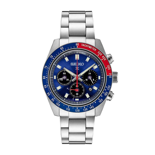 Seiko Men's Speedtimer Solar Stainless Steel Watch with Blue Dial