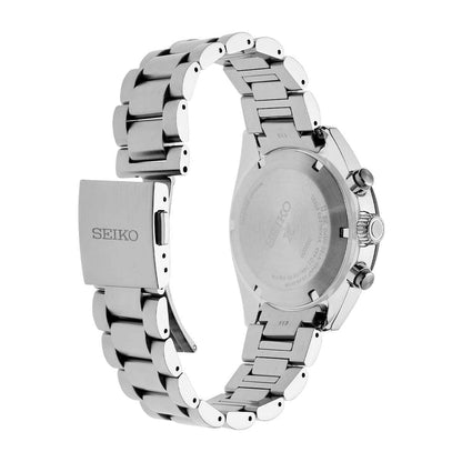 Seiko Men's Speedtimer Solar Stainless Steel Watch with White Dial close-up detail (2)