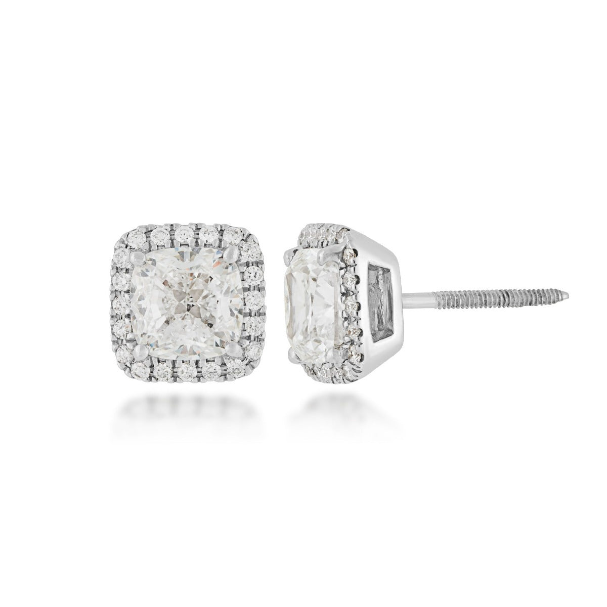 Natural 3-1/3 ct. tw. Cushion Diamond Halo Earrings in 14K White Gold