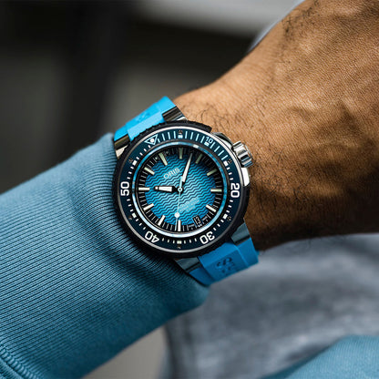 blue dial rubber strap aquis pro oris automatic watch