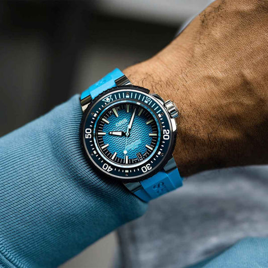 Oris Men's Aquis Pro Automatic Titanium Watch with Blue Dial & Rubber Strap