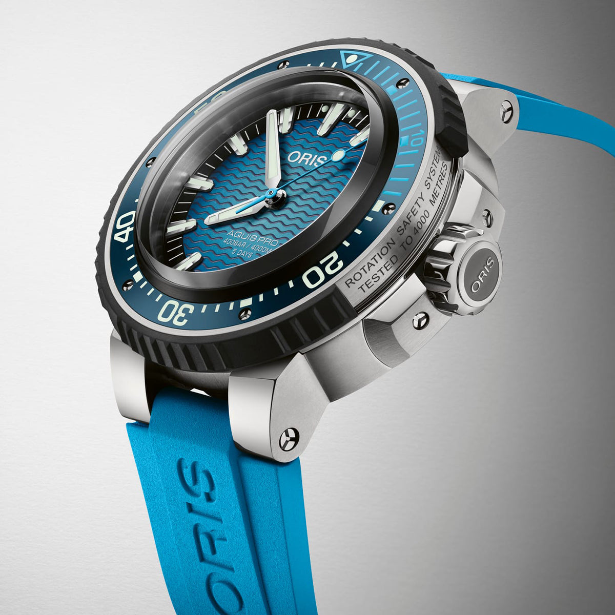 blue dial rubber strap aquis pro oris automatic watch