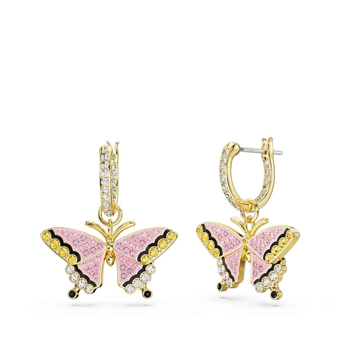 Swarovski Idyllia Pink & Yellow Butterfly Dangle Earrings in Yellow Gold-Tone Plating