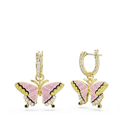 Swarovski Idyllia Pink & Yellow Butterfly Dangle Earrings in Yellow Gold-Tone Plating