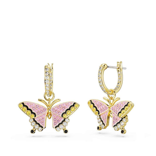 Swarovski Idyllia Pink & Yellow Butterfly Dangle Earrings in Yellow Gold-Tone Plating