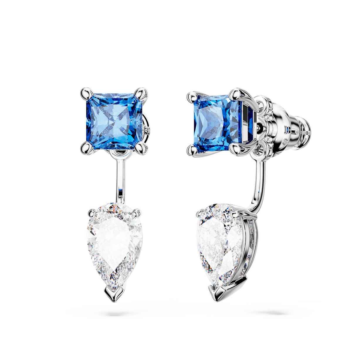 Swarovski Mesmera Princess & Pear Blue & White Crystal Earring Jackets in White Rhodium Plating