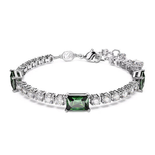 Swarovski Round & Emerald Cut White & Green Matrix Crystal Tennis Bracelet in White Rhodium Plating