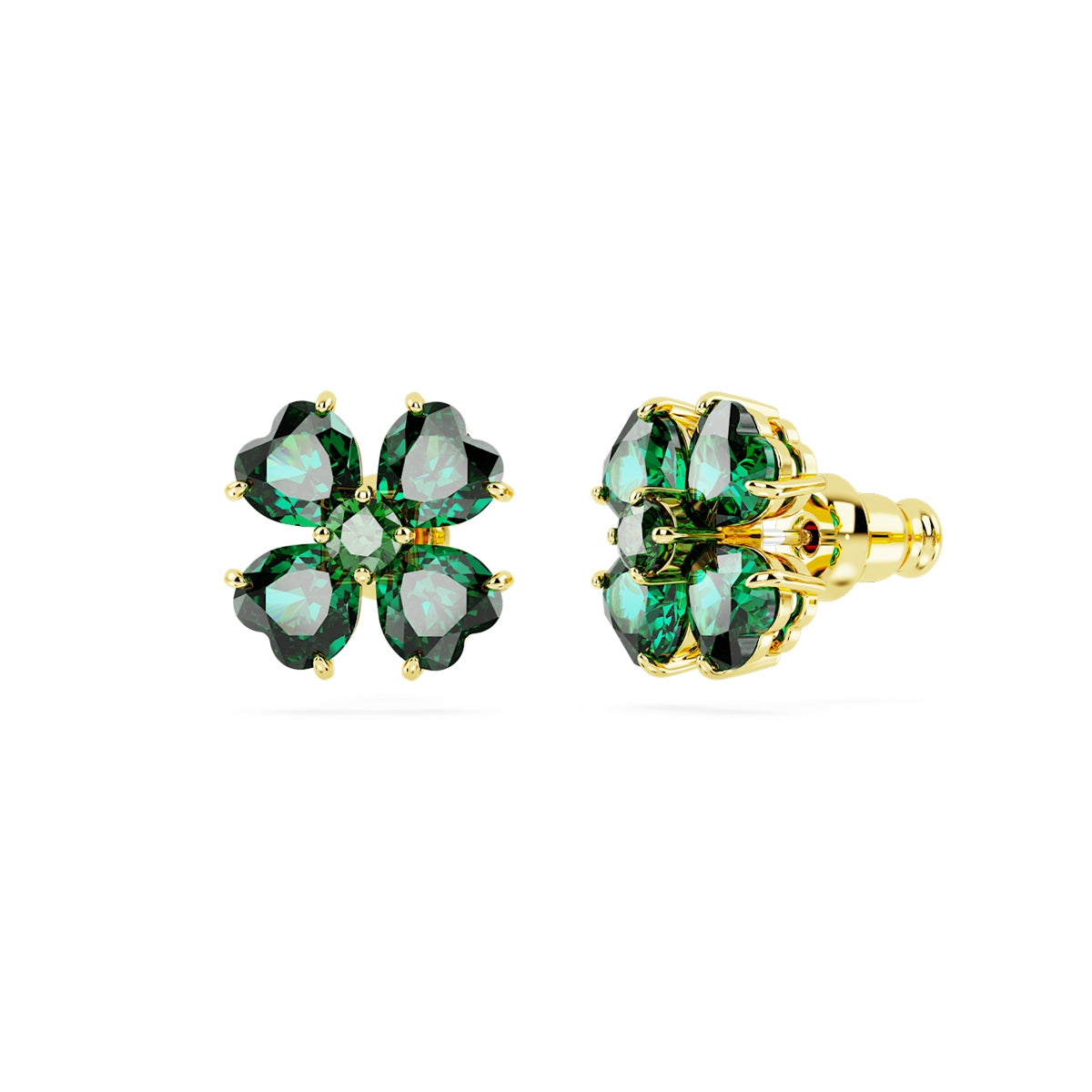 Swarovski Green Heart Leafed Clover Idyllia Crystal Earrings in Gold Tone Plating