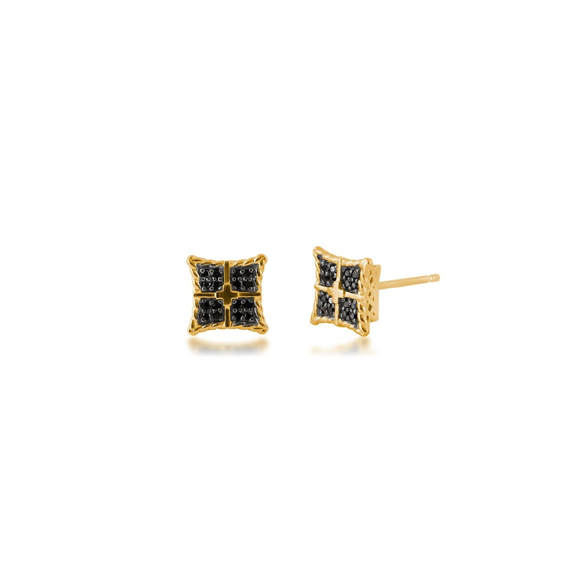 1/8 ct. tw. Men's Treated Black Diamond Rope Texture Earrings in 10K Yellow Gold