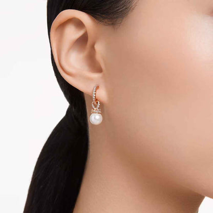 Swarovski Originally Crystal Pearl Dangle Earrings in Pink Gold-Tone Plating front view