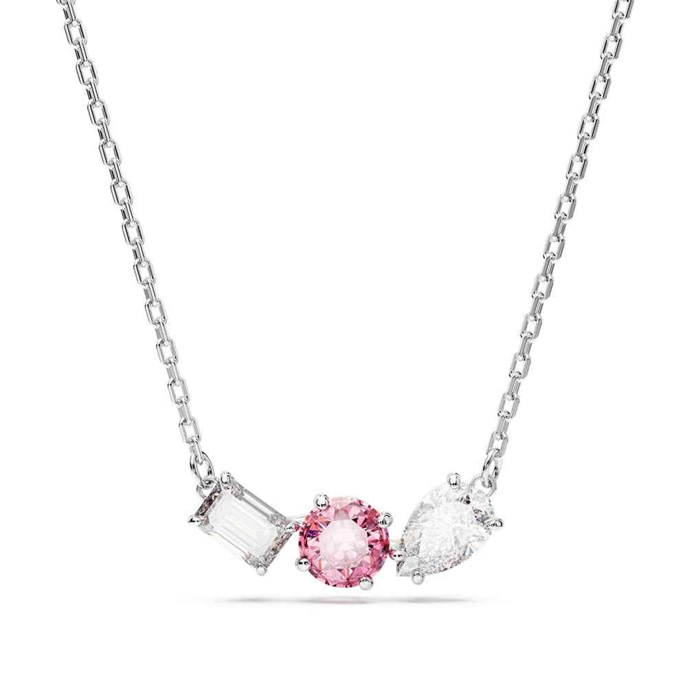 Swarovski Mesmera Multi-Shape Pink & White Crystal Necklace in White Rhodium Plating