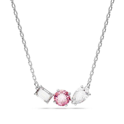 Swarovski Mesmera Multi-Shape Pink & White Crystal Necklace in White Rhodium Plating