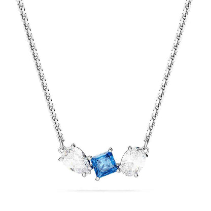 Swarovski Mesmera Multi-Shape Blue & White Crystal Necklace in White Rhodium Plating