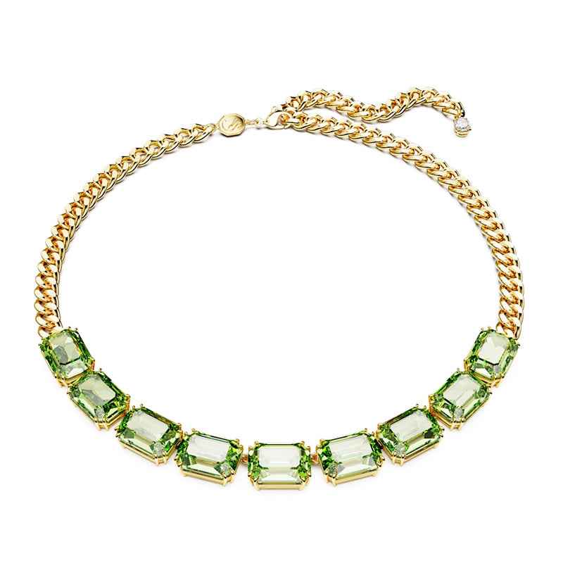 Swarovski Millenia Emerald Cut Green Crystal Necklace in Yellow Gold-Tone Plating