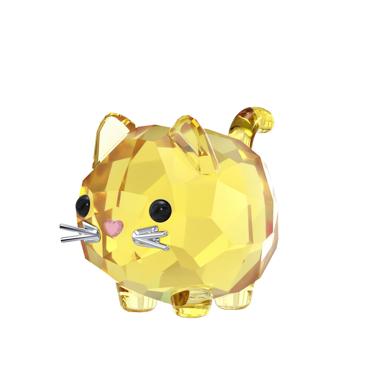 Swarovski Chubby Yellow Cat Figurine with White Rhodium Plating