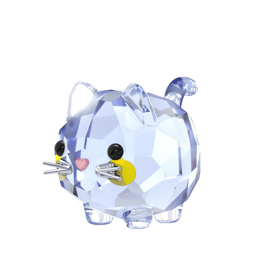 Swarovski Chubby Blue Cat Figurine with White Rhodium Plating