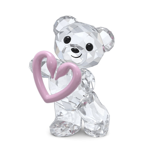 Swarovski Kris Bear & Swan Heart Figurine with Pink Tone Plating
