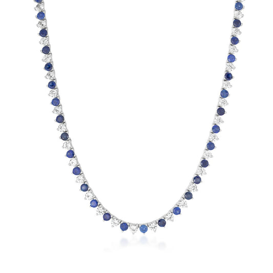 Created Blue & White Sapphire 18-inch Tennis Necklace in Sterling Silver