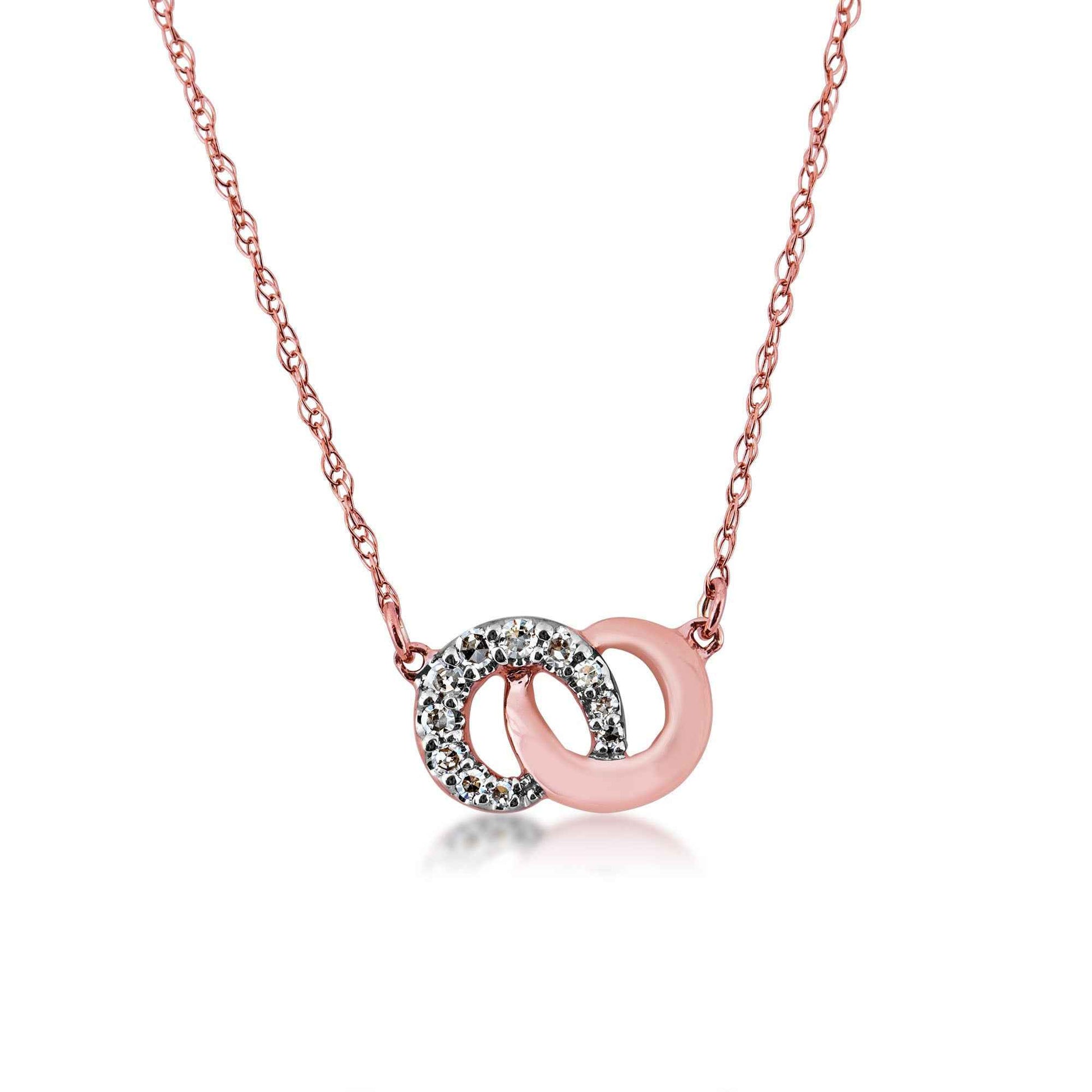Diamond Accent Double Circle Necklace in 10K Pink Gold