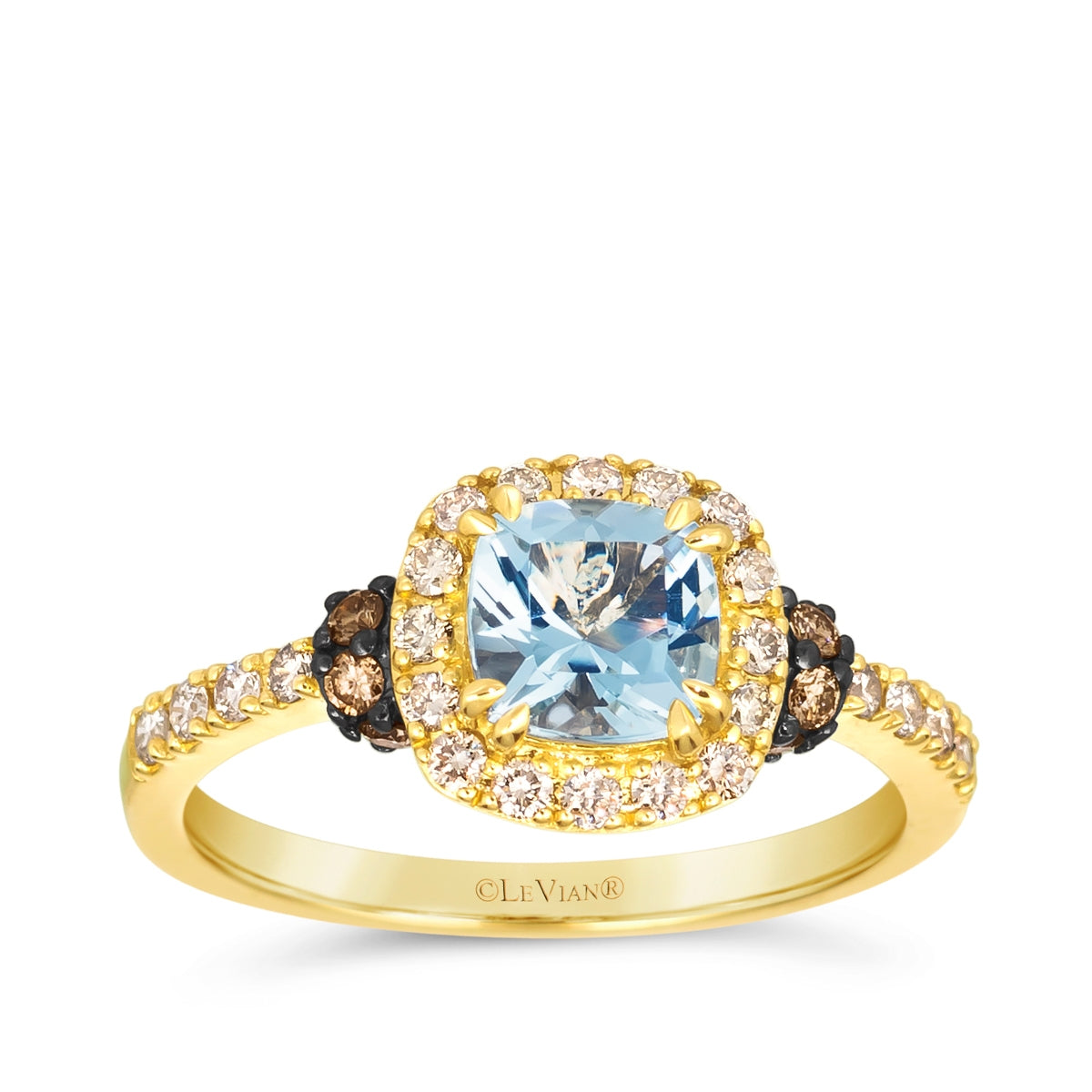 Le Vian Cushion Sea Blue Aquamarine & 3/8 ct. tw. Nude & Chocolate Diamond Halo Engagement Ring in 14K Honey Gold