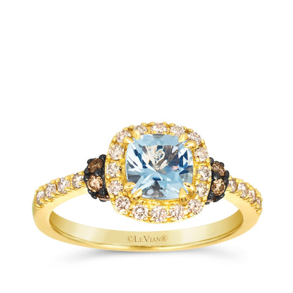 Le Vian Cushion Sea Blue Aquamarine & 3/8 ct. tw. Nude & Chocolate Diamond Halo Engagement Ring in 14K Honey Gold