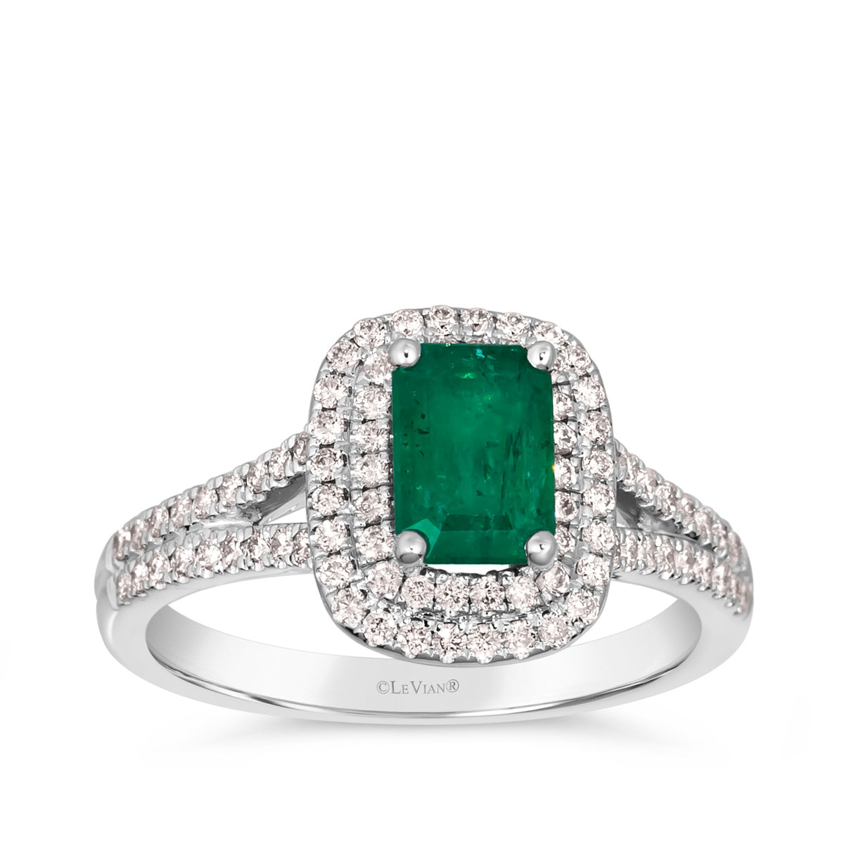 Le Vian Emerald Cut Costa Smeralda Emerald & 3/8 ct. tw. Vanilla Diamond Double Halo Ring in 14K Vanilla Gold