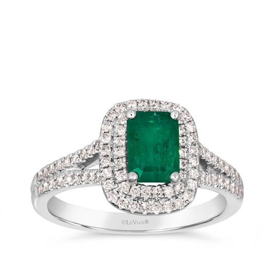 Le Vian Emerald Cut Costa Smeralda Emerald & 3/8 ct. tw. Vanilla Diamond Double Halo Ring in 14K Vanilla Gold