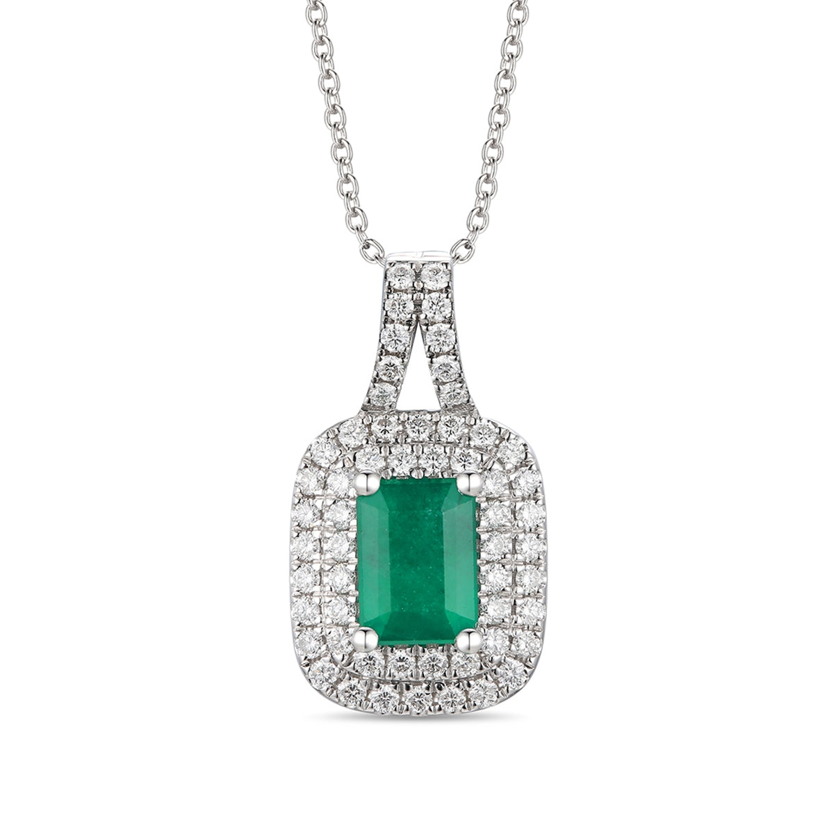 Le Vian Emerald Cut Costa Smeralda Emerald & 3/8 ct. tw. Vanilla Diamond Double Halo Pendant in 14K Vanilla Gold