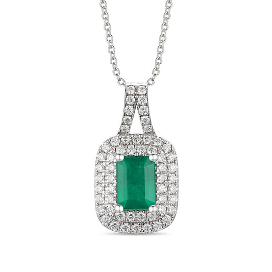 Le Vian Emerald Cut Costa Smeralda Emerald & 3/8 ct. tw. Vanilla Diamond Double Halo Pendant in 14K Vanilla Gold