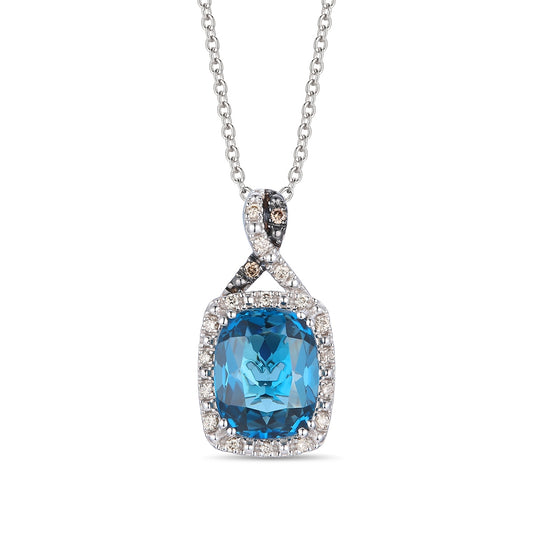 Le Vian Cushion Deep Sea Blue Topaz & 1/10 ct. tw. Nude & Chocolate Diamond Halo Pendant in 14K Vanilla Gold
